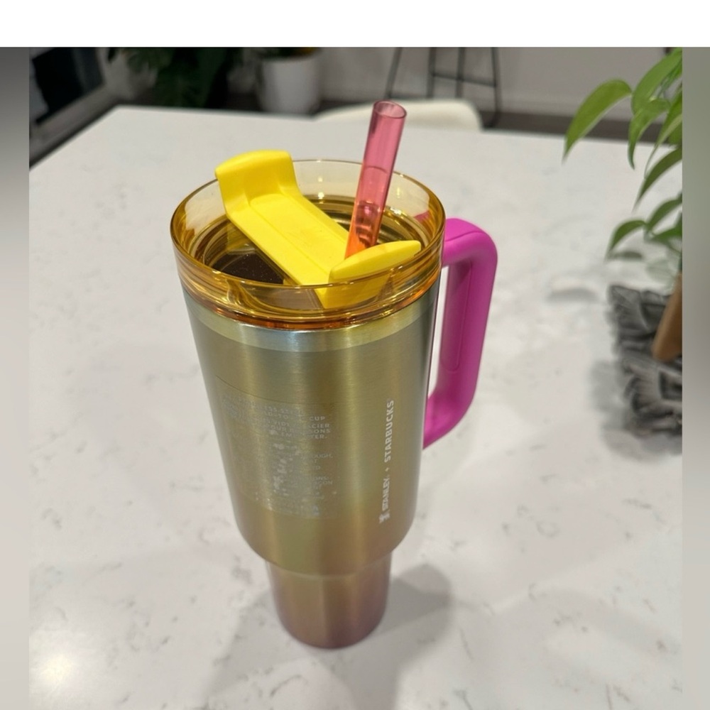 Starbucks Gold Tumbler with Pink Handle